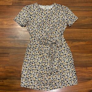 Boden black yellow floral front knot short sleeve dress